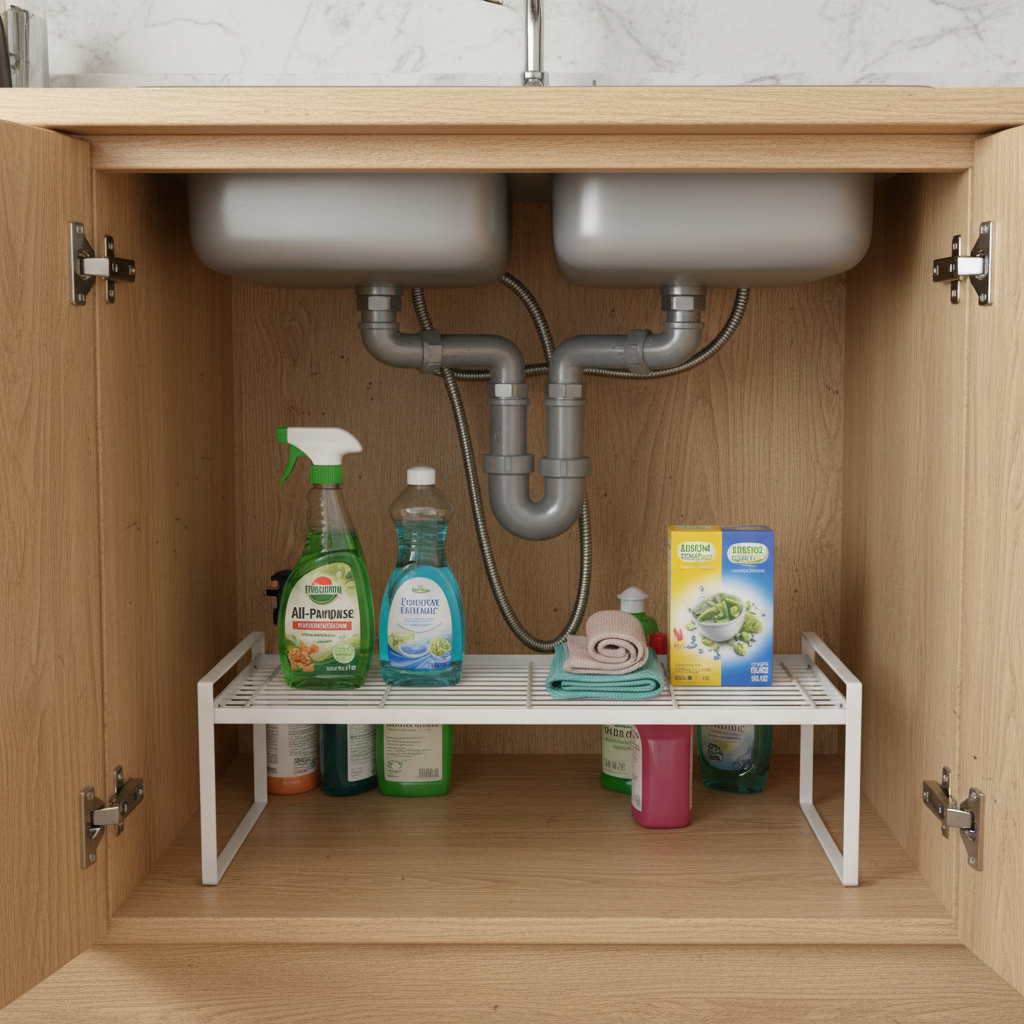 Metal Under Sink Shelf – White-0