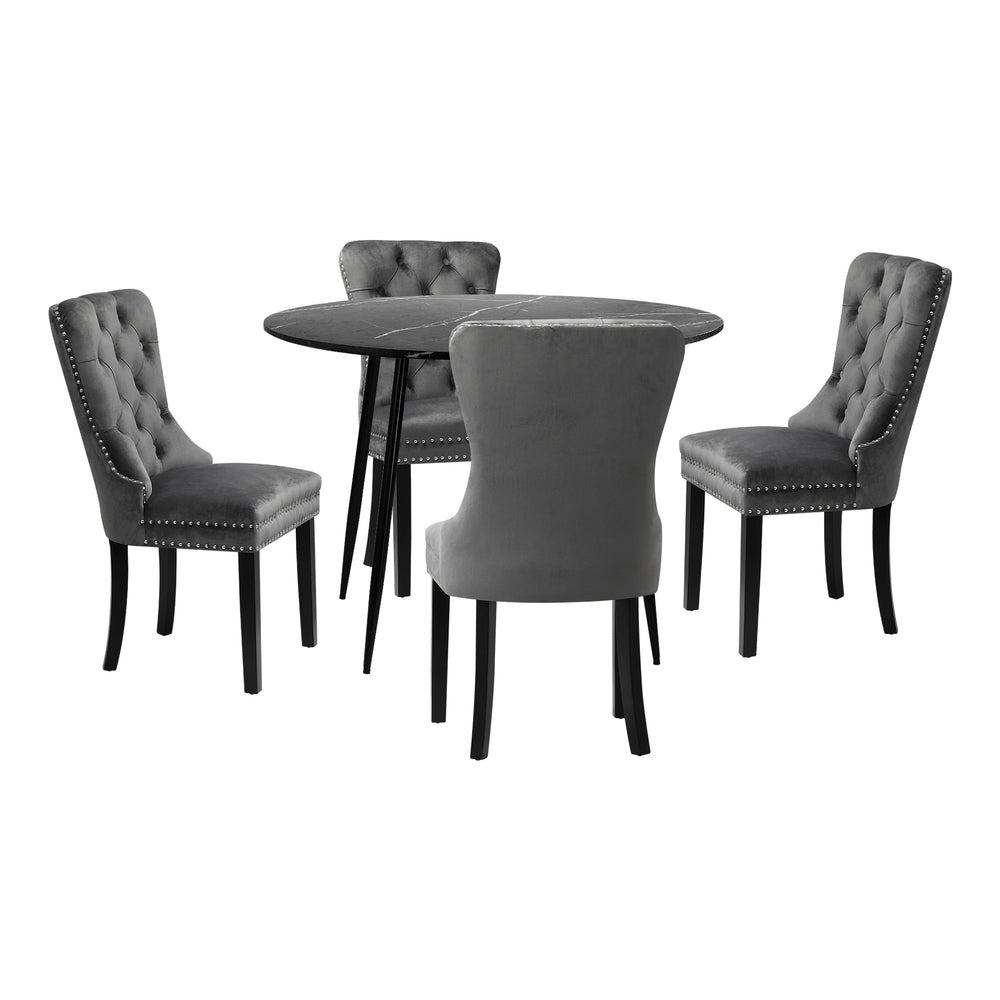 NNEED 110cm Round Dining Table with 4 Dining Chairs Velvet Grey