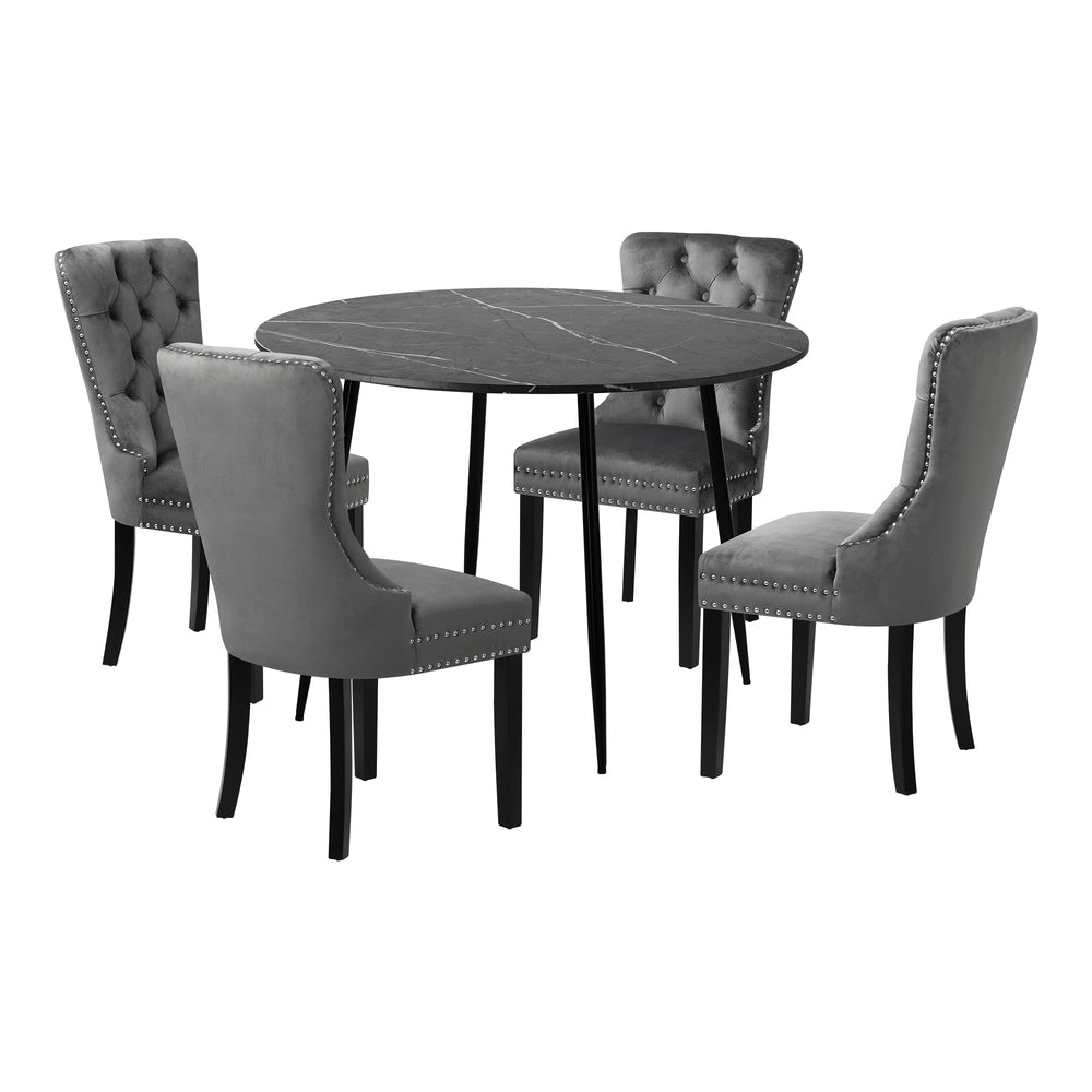 NNEED 110cm Round Dining Table with 4 Dining Chairs Velvet Grey