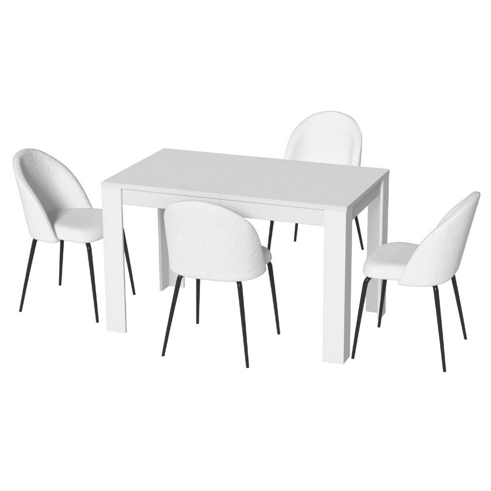 NNEDSZ 1 Artiss Dining Table and 4 Chairs Set White Sherpa