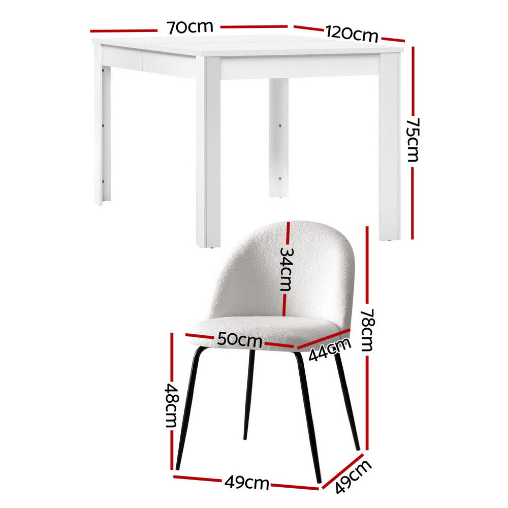 NNEDSZ 1 Artiss Dining Table and 4 Chairs Set White Sherpa