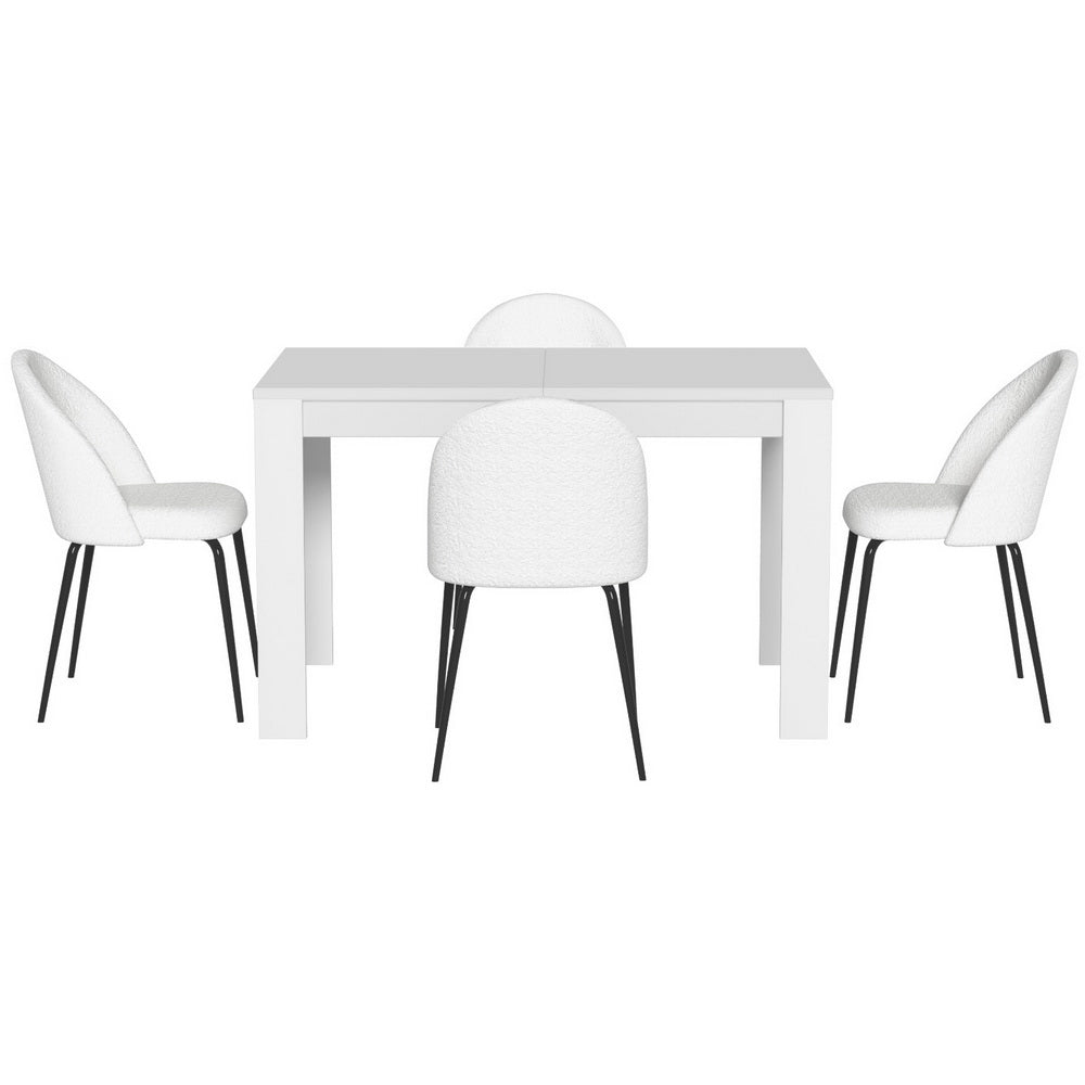 NNEDSZ 1 Artiss Dining Table and 4 Chairs Set White Sherpa