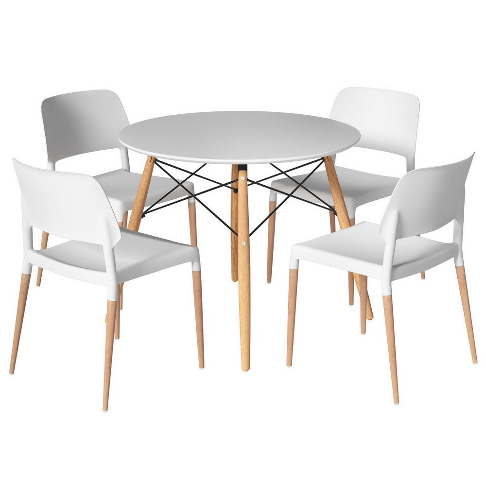 NNEDSZ 1 Artiss Dining Table and 4 Chairs Set Round White
