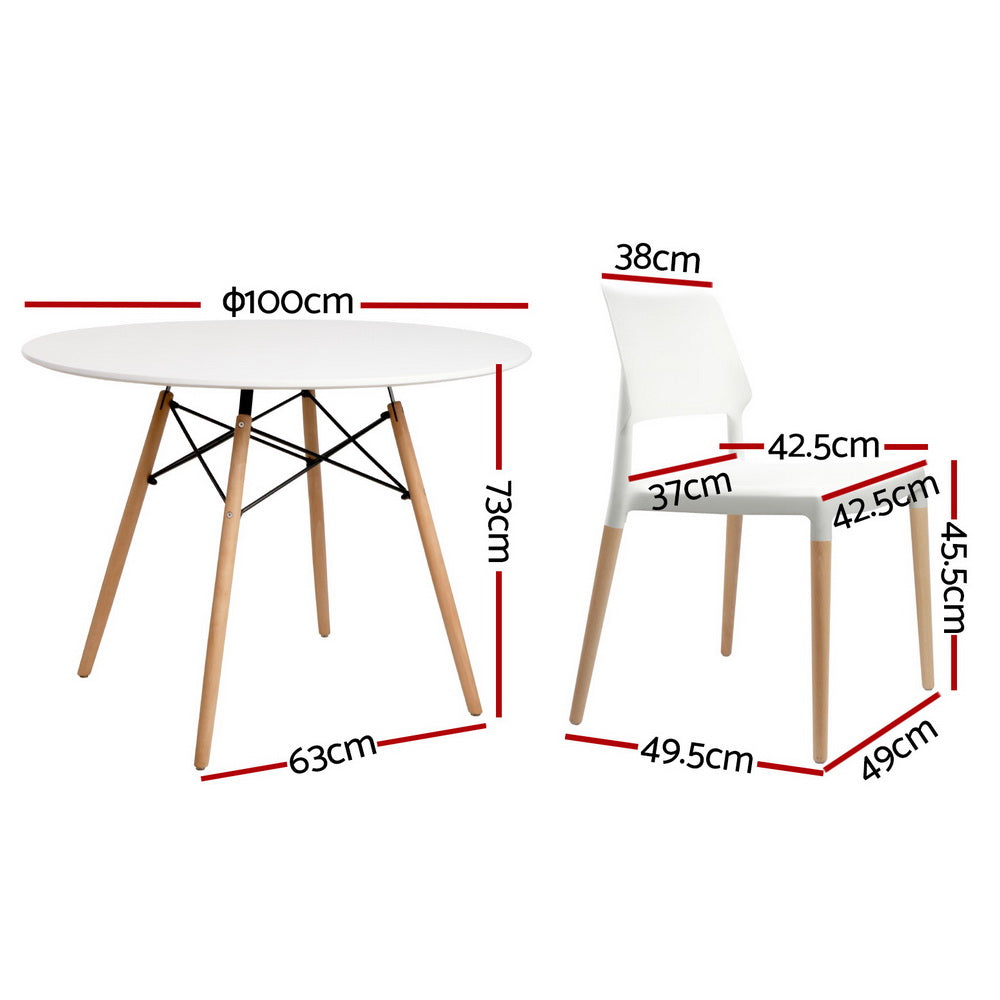 NNEDSZ 1 Artiss Dining Table and 4 Chairs Set Round White