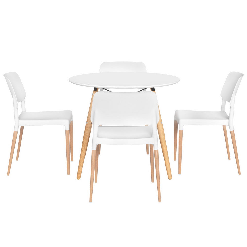 NNEDSZ 1 Artiss Dining Table and 4 Chairs Set Round White