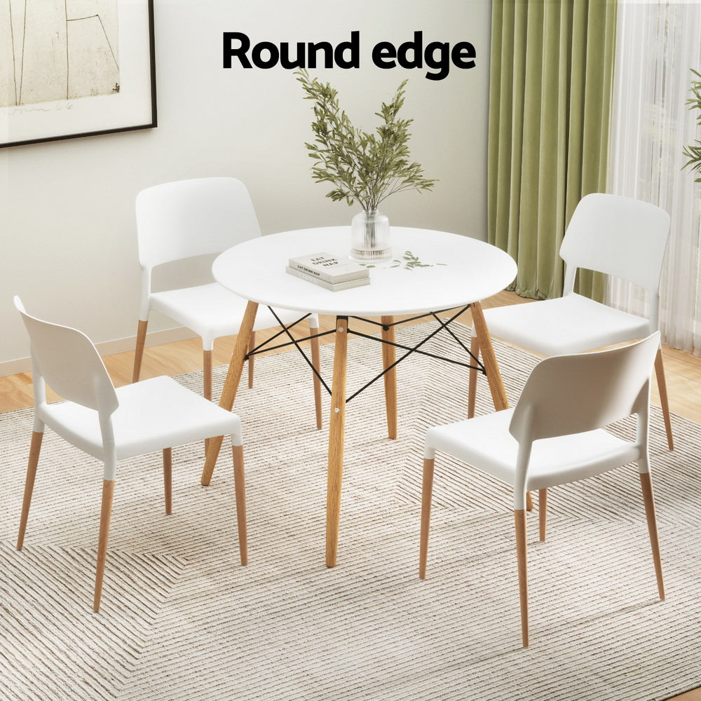 NNEDSZ 1 Artiss Dining Table and 4 Chairs Set Round White
