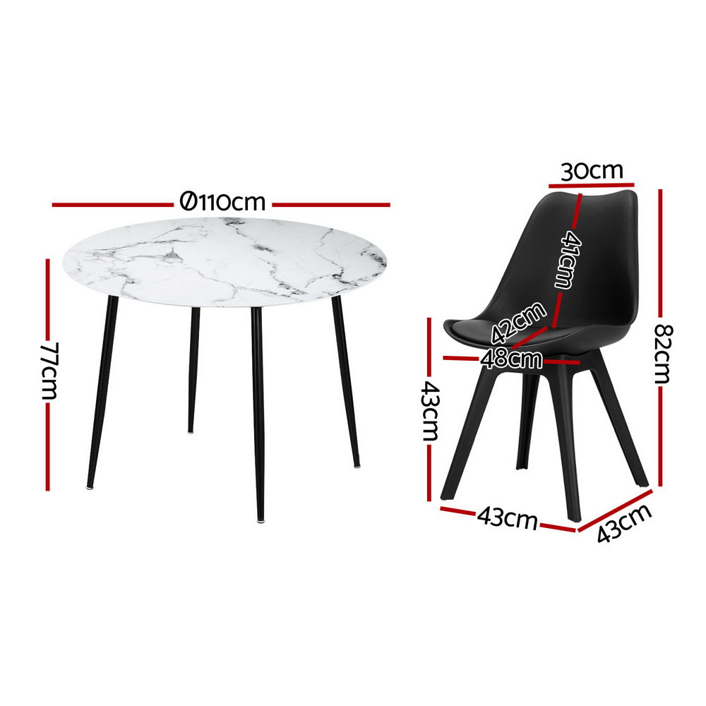 NNEDSZ 1 Artiss Dining Table and 4 Chairs Set Marble Black