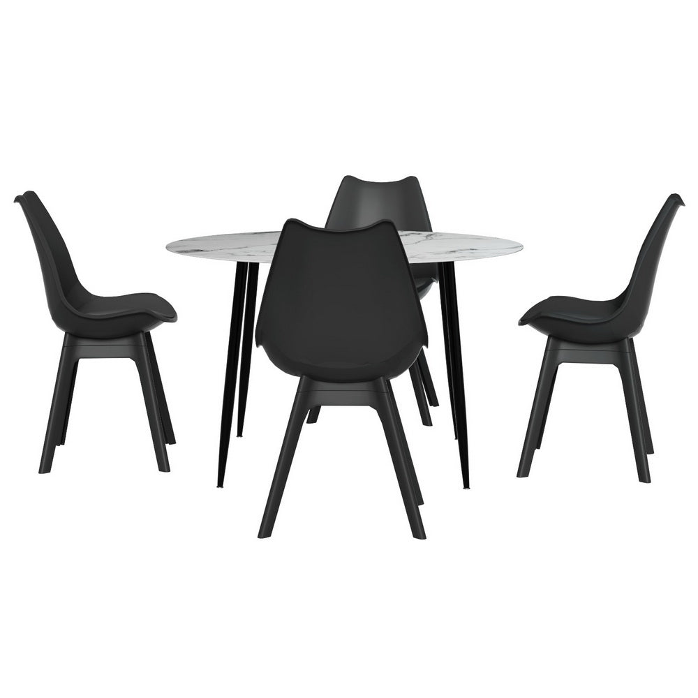 NNEDSZ 1 Artiss Dining Table and 4 Chairs Set Marble Black