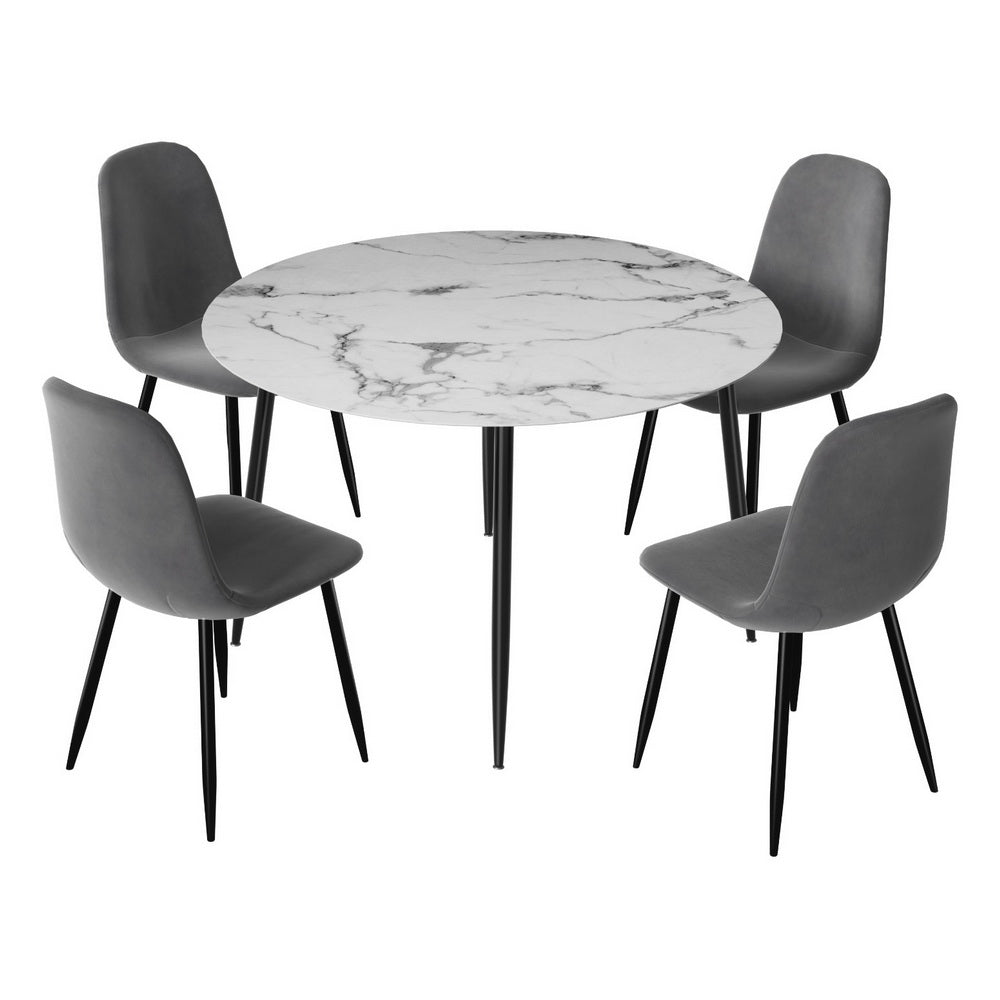 NNEDSZ 1 Artiss Dining Table and 4 Chairs Set Marble Grey