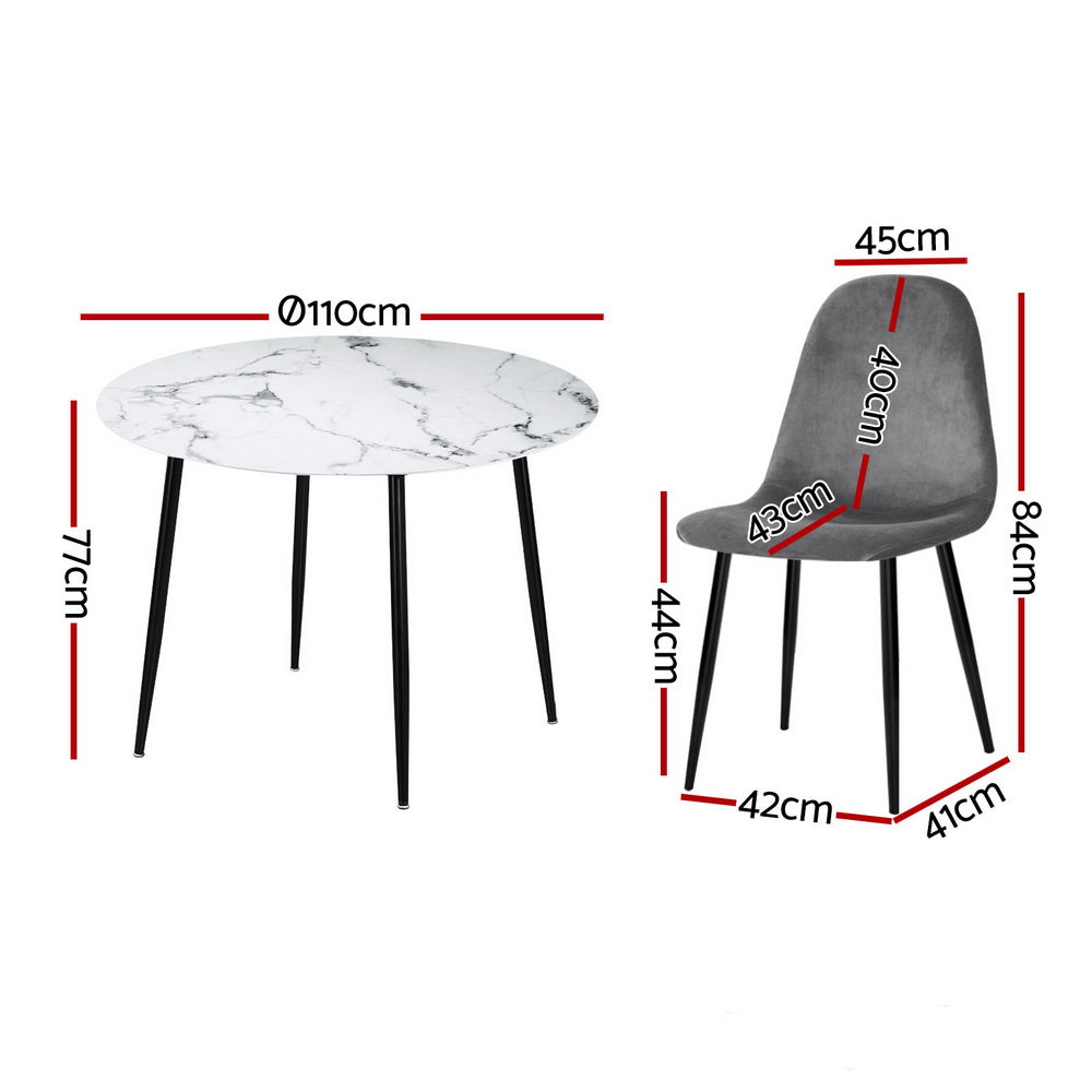 NNEDSZ 1 Artiss Dining Table and 4 Chairs Set Marble Grey