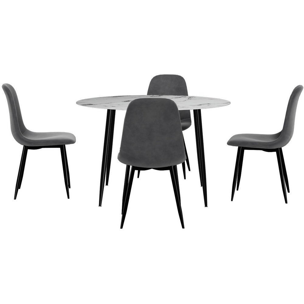 NNEDSZ 1 Artiss Dining Table and 4 Chairs Set Marble Grey
