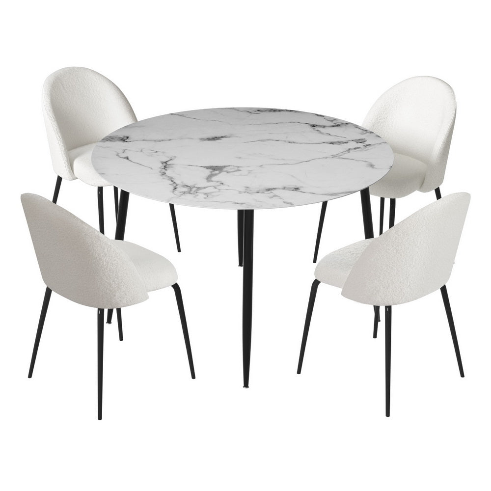 NNEDSZ 1 Artiss Dining Table and 4 Chairs Set Marble White
