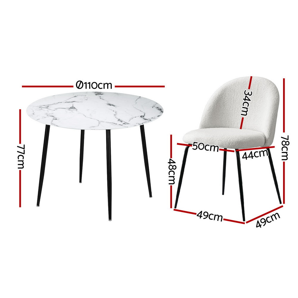 NNEDSZ 1 Artiss Dining Table and 4 Chairs Set Marble White