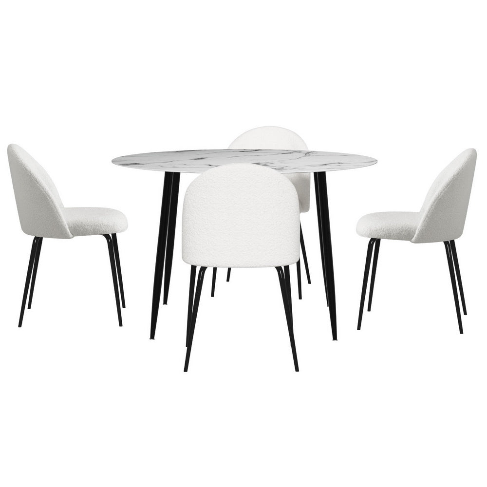 NNEDSZ 1 Artiss Dining Table and 4 Chairs Set Marble White