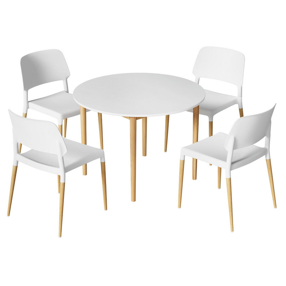 NNEDSZ 1 Artiss Dining Table and 4 Chairs Set White Wood