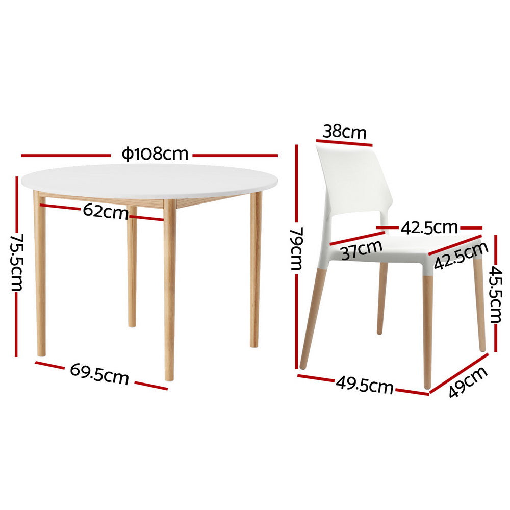 NNEDSZ 1 Artiss Dining Table and 4 Chairs Set White Wood