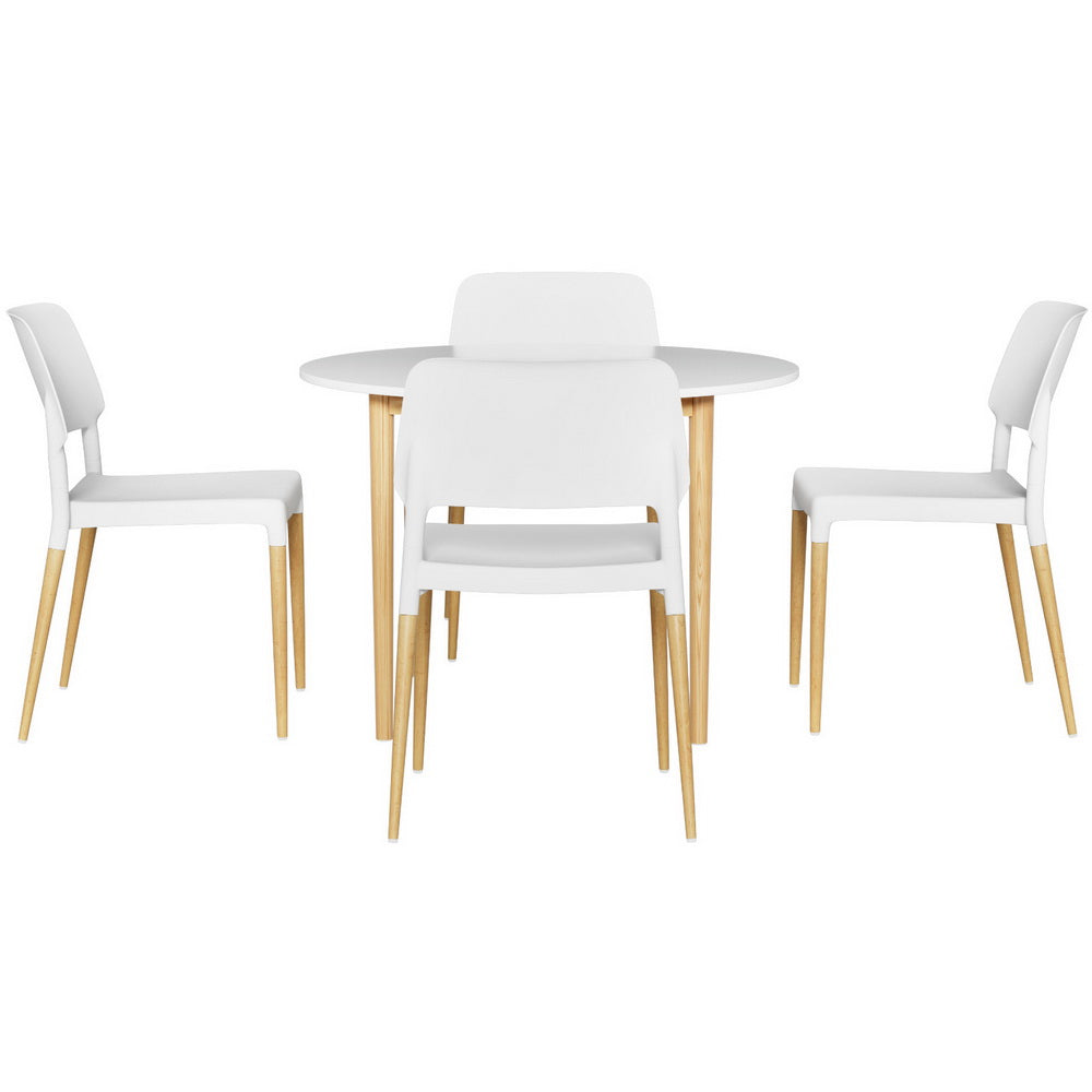 NNEDSZ 1 Artiss Dining Table and 4 Chairs Set White Wood