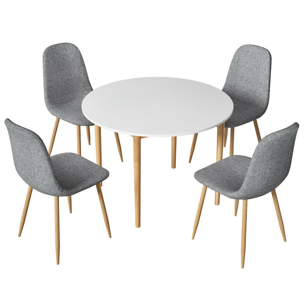 NNEDSZ 1 Artiss Dining Table and 4 Chairs Set White Grey