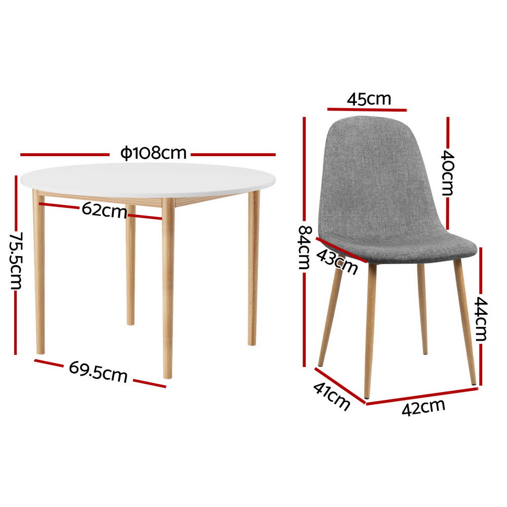 NNEDSZ 1 Artiss Dining Table and 4 Chairs Set White Grey
