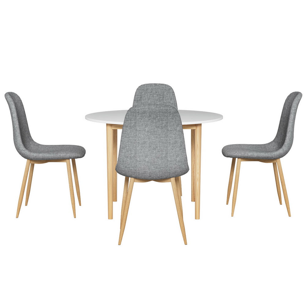NNEDSZ 1 Artiss Dining Table and 4 Chairs Set White Grey