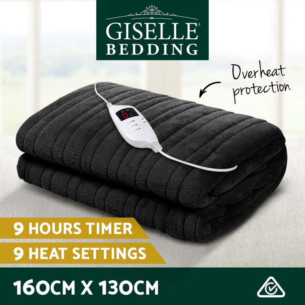 NNEDSZ Bedding Heated Electric Throw Rug Fleece Sunggle Blanket Washable Charcoal