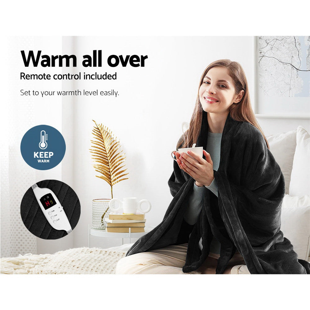 NNEDSZ Bedding Heated Electric Throw Rug Fleece Sunggle Blanket Washable Charcoal