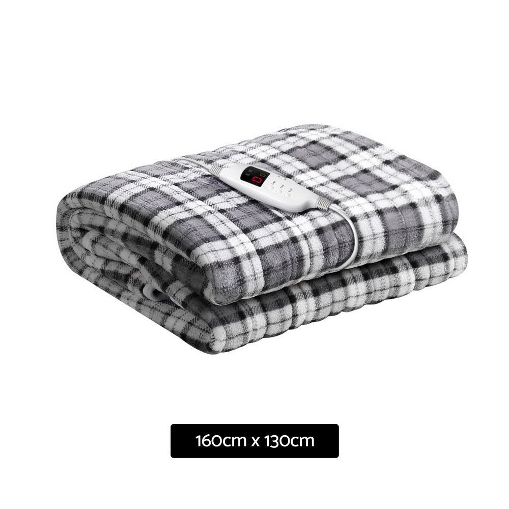 NNEDSZ Bedding Electric Throw Rug Flannel Snuggle Blanket Washable Heated Grey and White Checkered