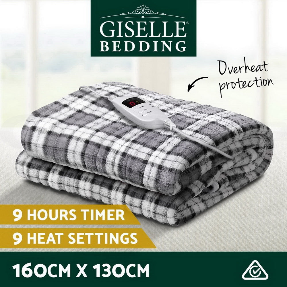 NNEDSZ Bedding Electric Throw Rug Flannel Snuggle Blanket Washable Heated Grey and White Checkered