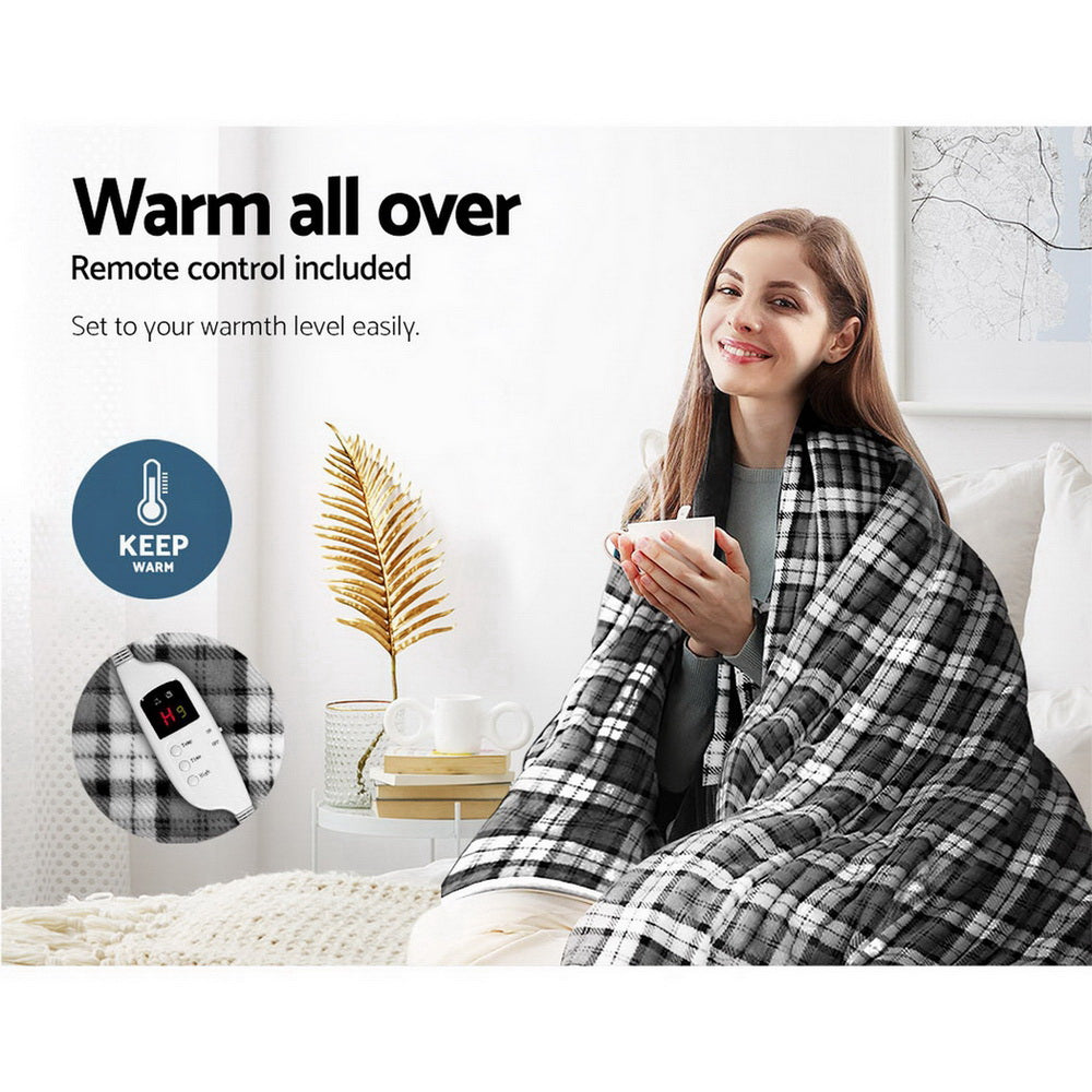 NNEDSZ Bedding Electric Throw Rug Flannel Snuggle Blanket Washable Heated Grey and White Checkered