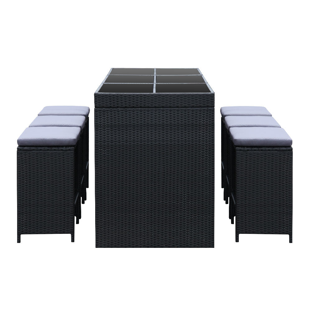 NNEDSZ 7 Piece Outdoor Dining Table Set - Black