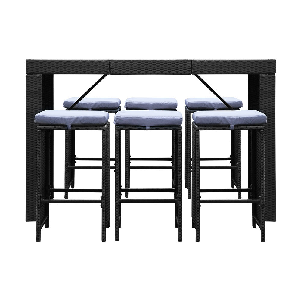 NNEDSZ 7 Piece Outdoor Dining Table Set - Black