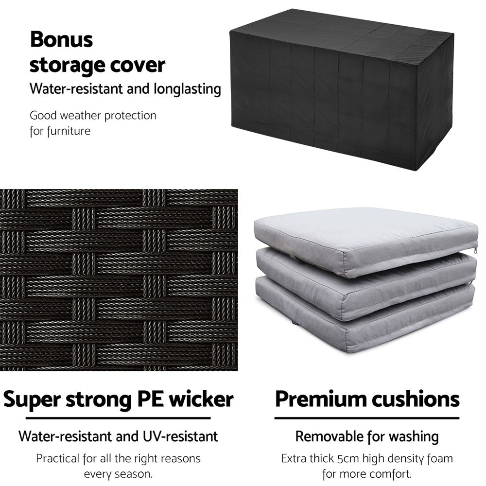 NNEDSZ 7 Piece Outdoor Dining Table Set - Black