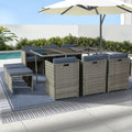 NNEDSZ Gardeon Outdoor Dining Set 11 Piece Wicker Table Chairs Setting Grey
