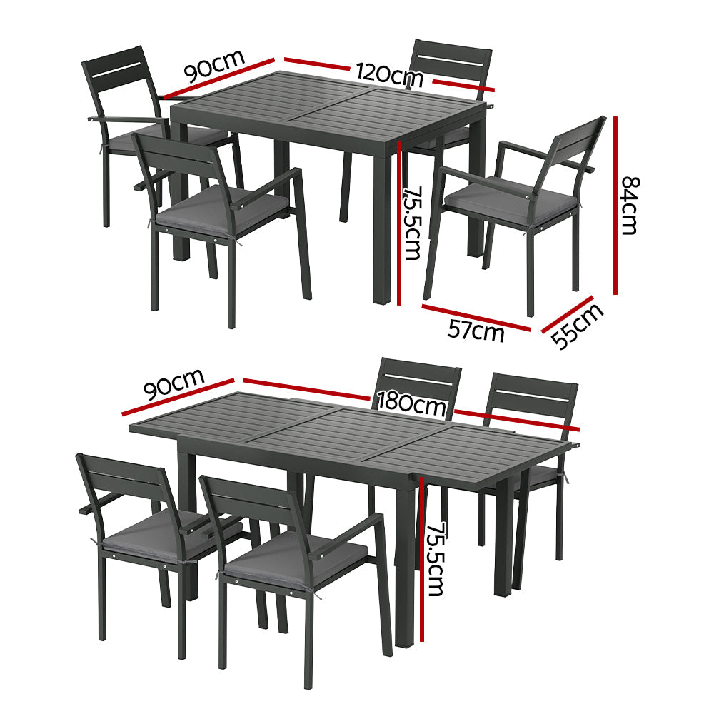 NNEDSZ 5pcs Outdoor Dining Set 4-Seater Aluminum Extension Table Chairs Lounge