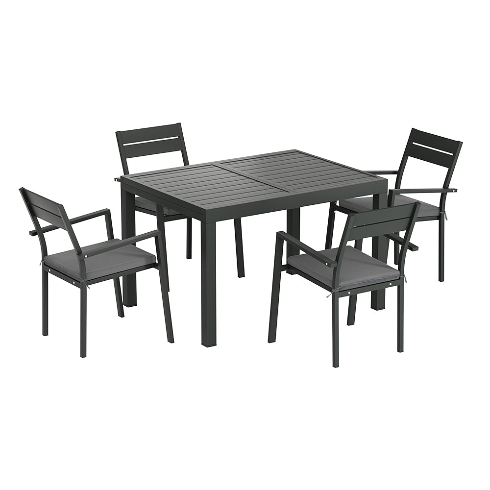 NNEDSZ 5pcs Outdoor Dining Set 4-Seater Aluminum Extension Table Chairs Lounge