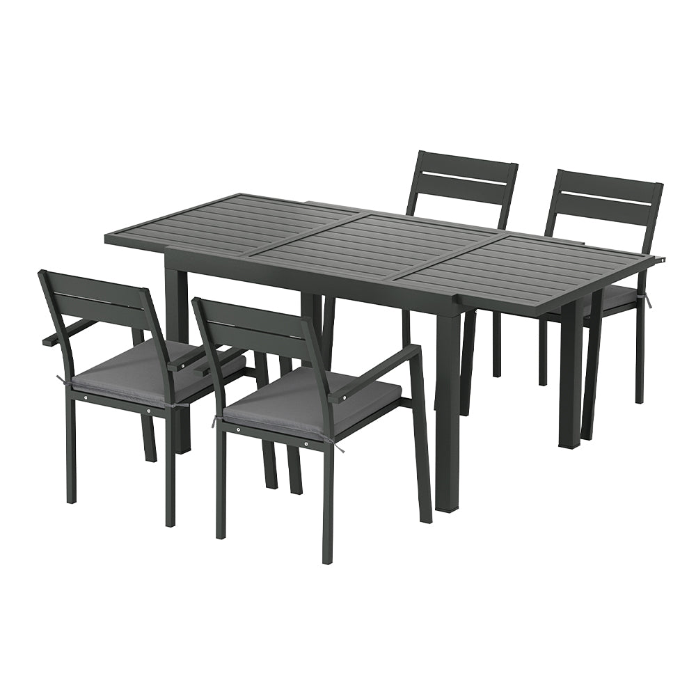 NNEDSZ 5pcs Outdoor Dining Set 4-Seater Aluminum Extension Table Chairs Lounge