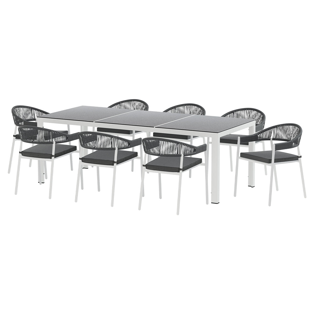 NNEDSZ Outdoor Dining Set 9 Piece Steel Table Chairs Setting White