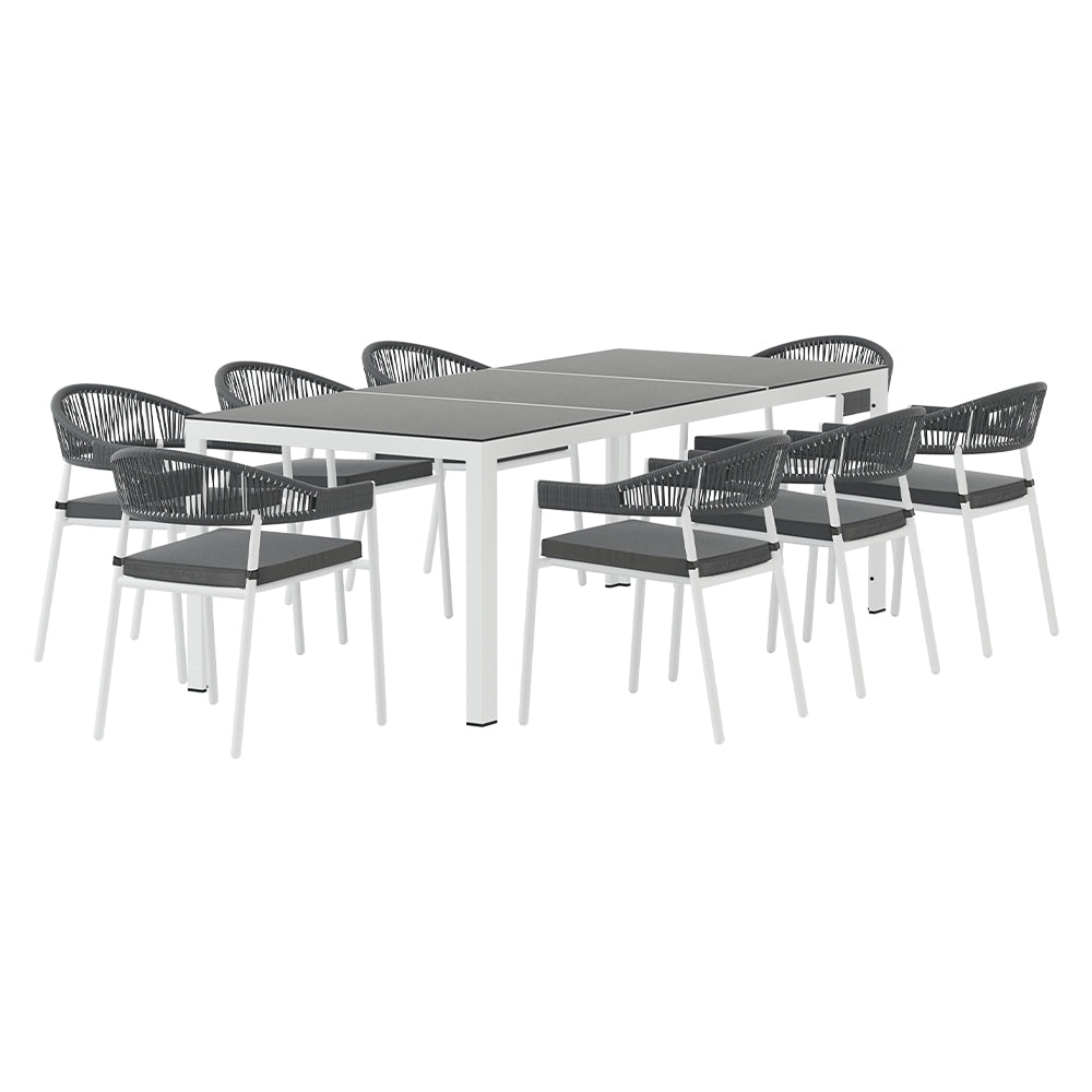 NNEDSZ Outdoor Dining Set 9 Piece Steel Table Chairs Setting White