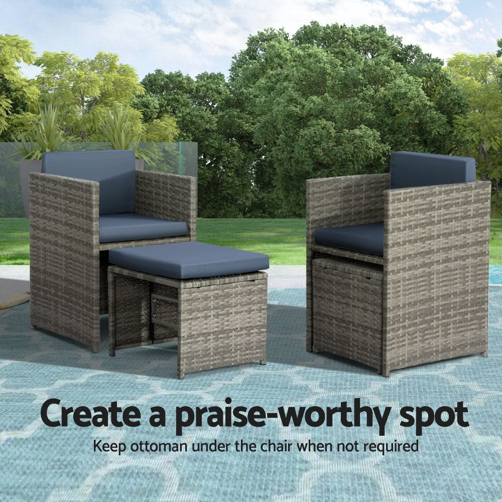 NNEDSZ Gardeon Outdoor Dining Set 9 Piece Wicker Table Chairs Setting Grey