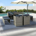 NNEDSZ Gardeon Outdoor Dining Set 9 Piece Wicker Table Chairs Setting Grey
