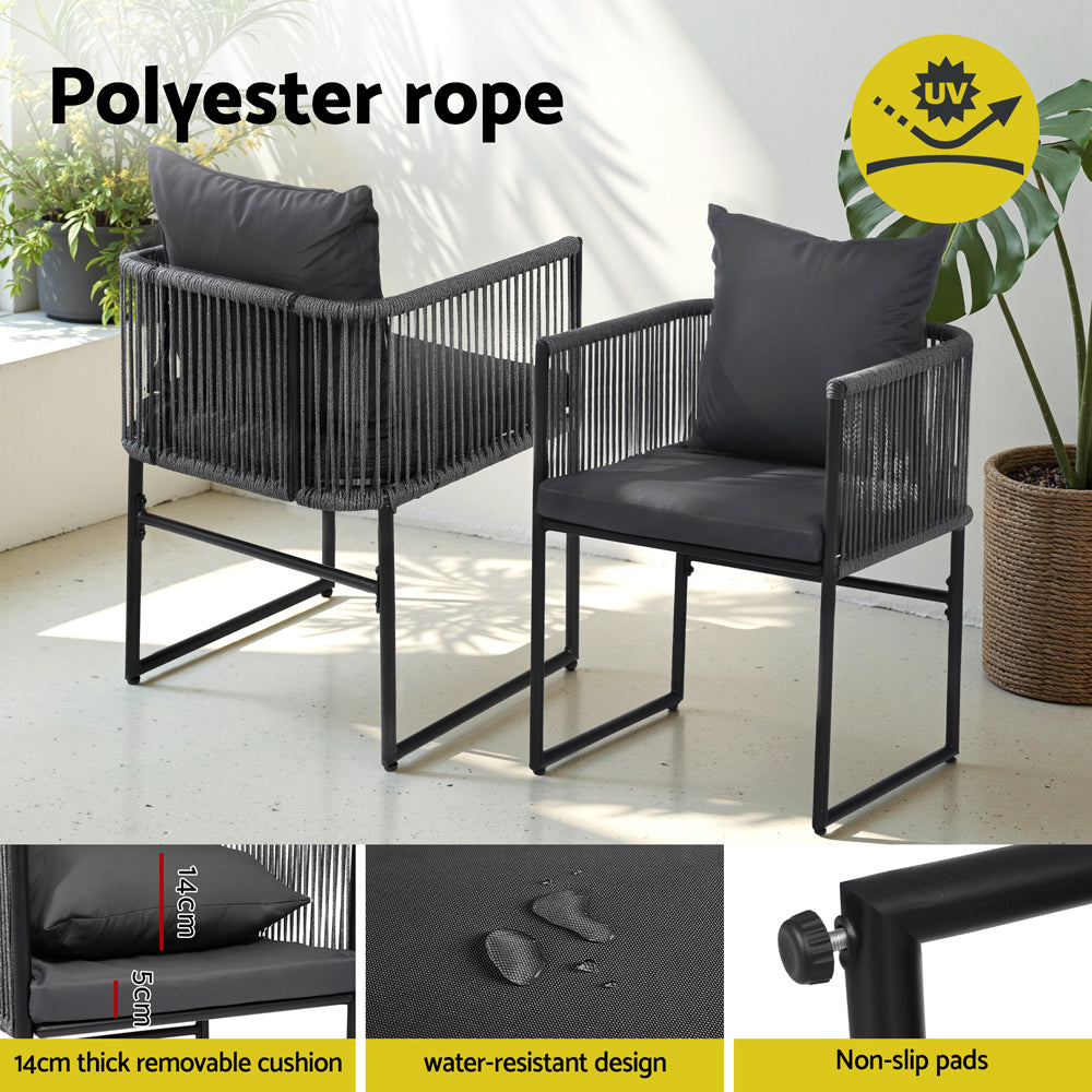 Gardeon 5PCS Outdoor Dining Set Table and Chairs Rope Patio Furniture Garden Black