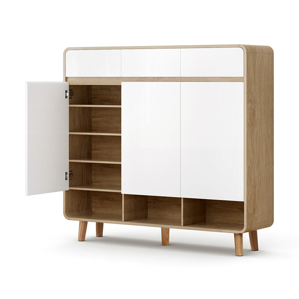 Artiss Shoe Rack Cabinet 25 Pairs Storage Cupboard Pine&White-0