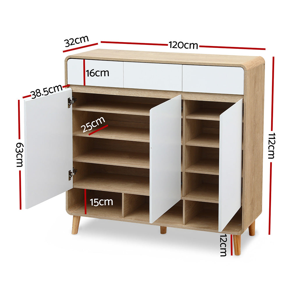 Artiss Shoe Rack Cabinet 25 Pairs Storage Cupboard Pine&White-2