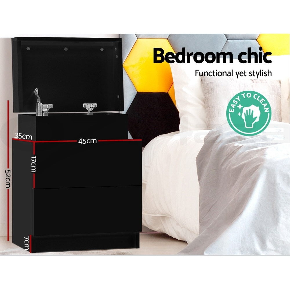 Artiss 2X Bedside Table 2 Drawers Lift-up Storage Black