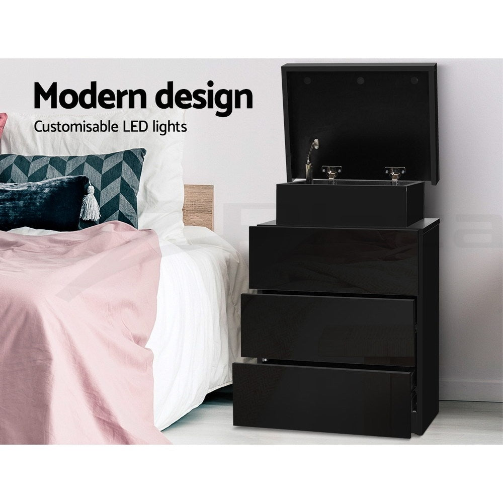 Artiss 2X Bedside Table LED 3 Drawers - COLEY Black