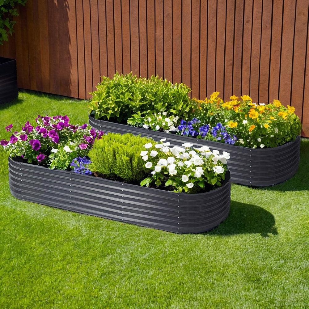 2x Raised Green Fingers Garden Bed 240X80X42cm Oval Planter Box Container Galvanised-0