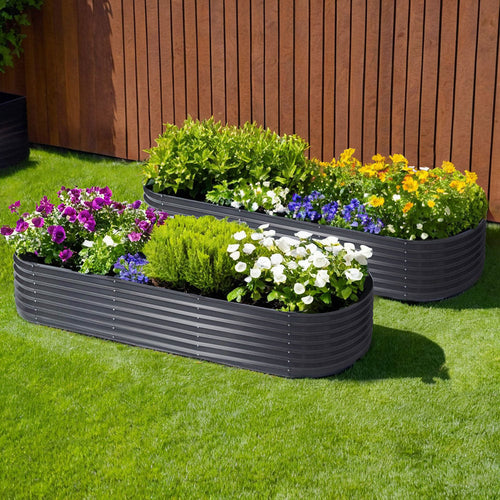2x Raised Green Fingers Garden Bed 240X80X42cm Oval Planter Box Container Galvanised-0