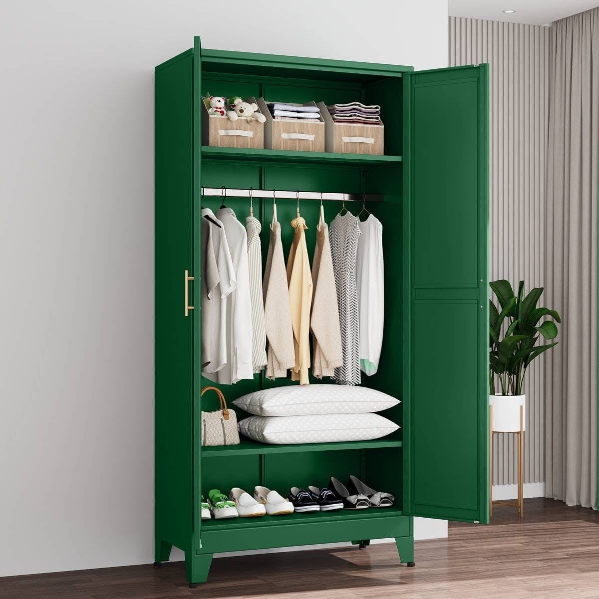 Green Metal Multifunctional Storage Armoire Wardrobe Closet