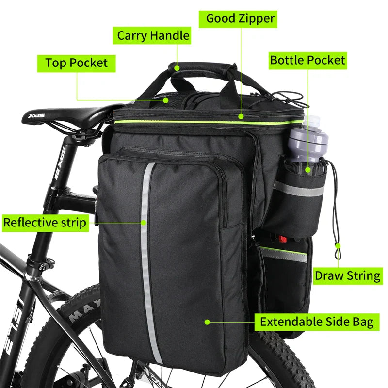 3-in-1 Waterproof Bike Trunk Bag Canvas Travel Luggage Black-2