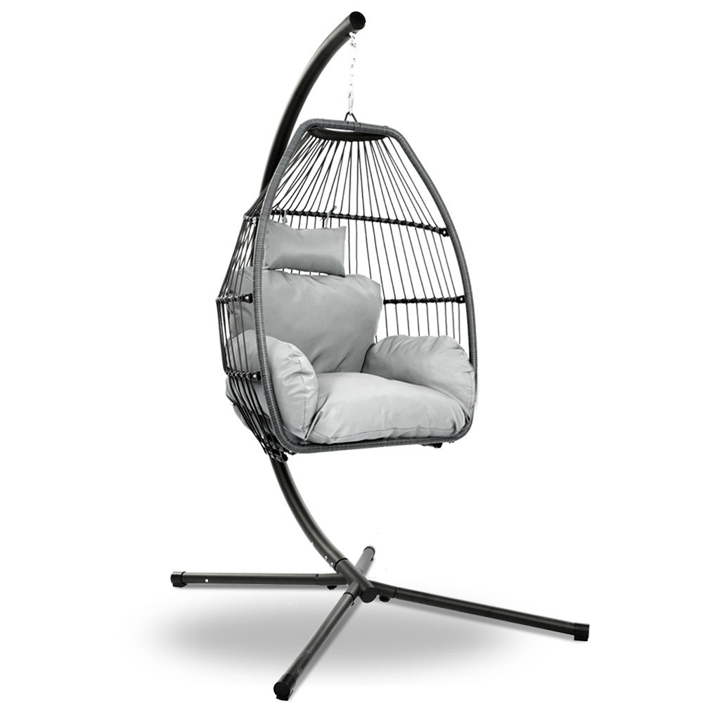 NNEDSZ Outdoor Furniture Egg Hammock Hanging Swing Chair Stand Pod Wicker Grey